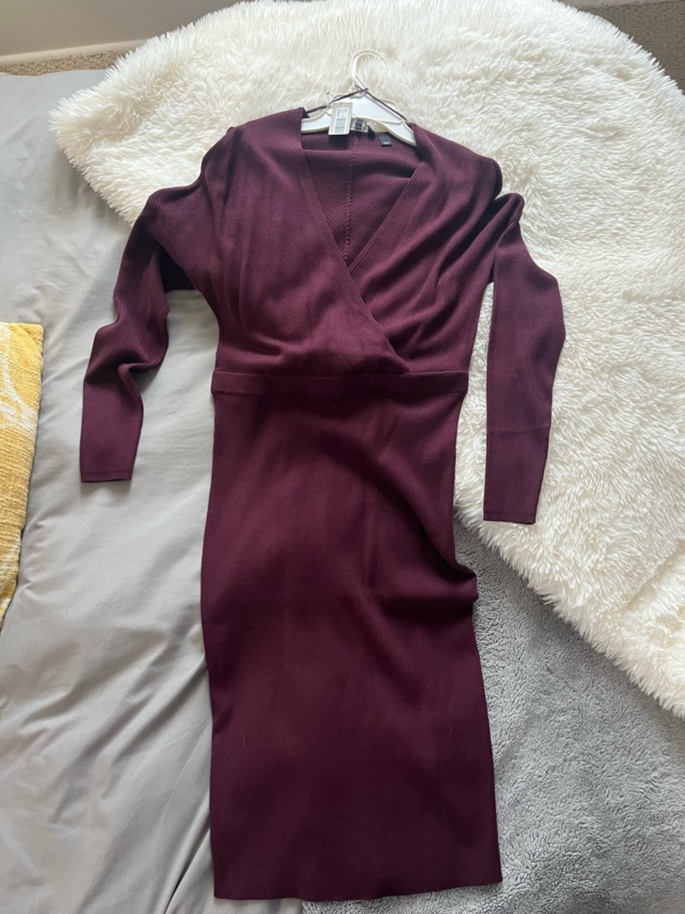 RW&CO. Long-Sleeve Wrap Knit Dress in Burgundy